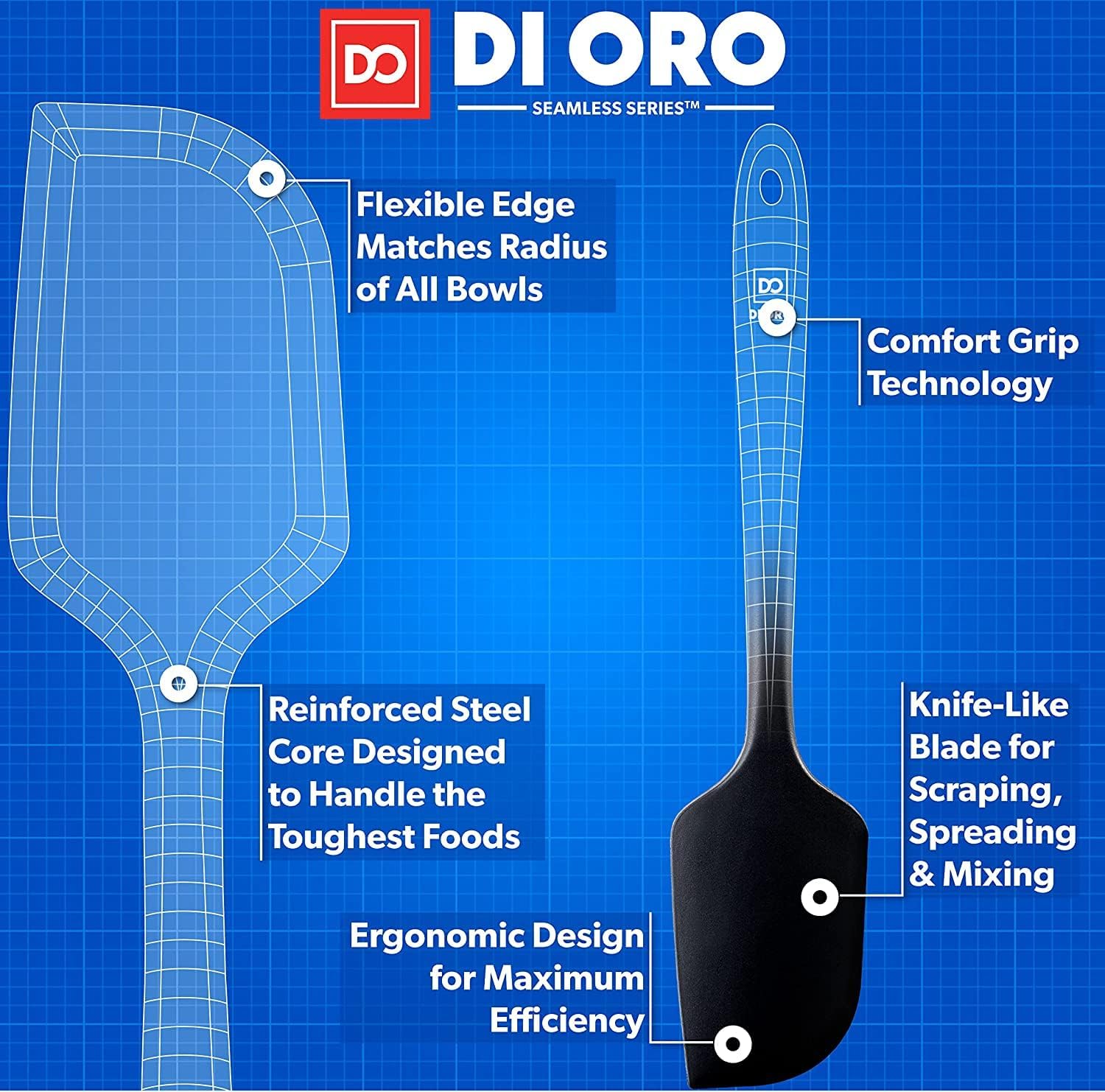 DI ORO Living nonstick-safe spatula protects cookware from scratches during sautéing