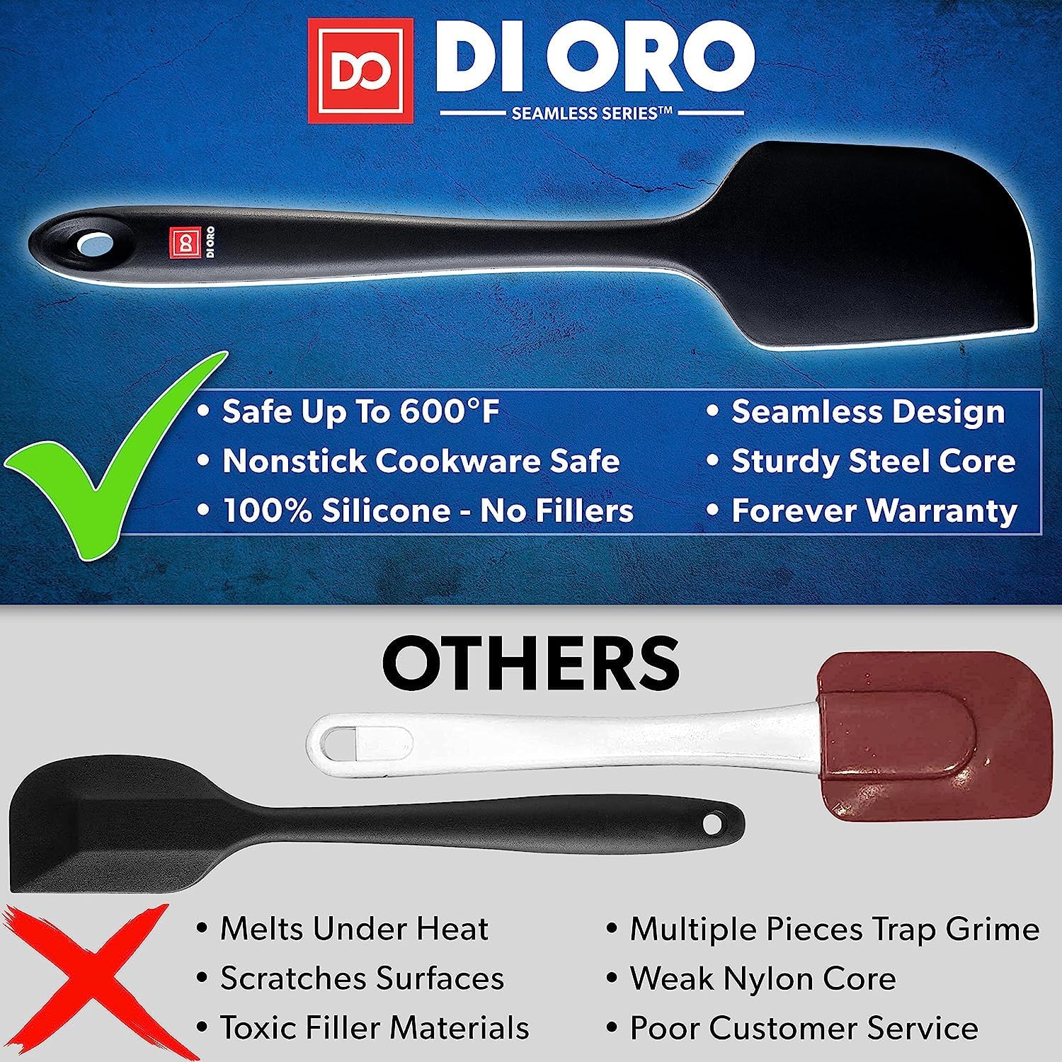 DI ORO Living seamless one-piece silicone spatula design for easy cleanup