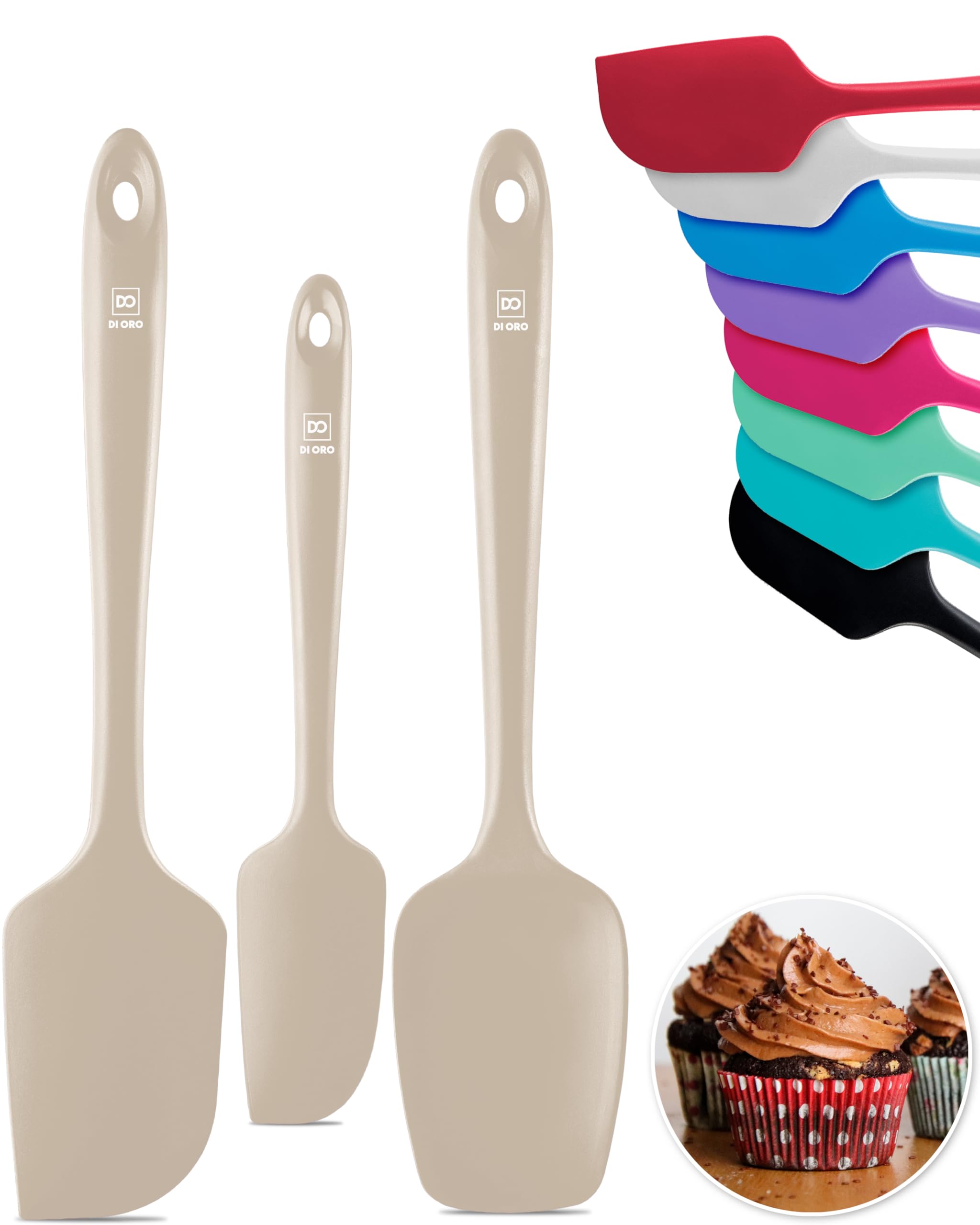 DI ORO silicone spatula set in clay color perfect for baking and bowl scraping.