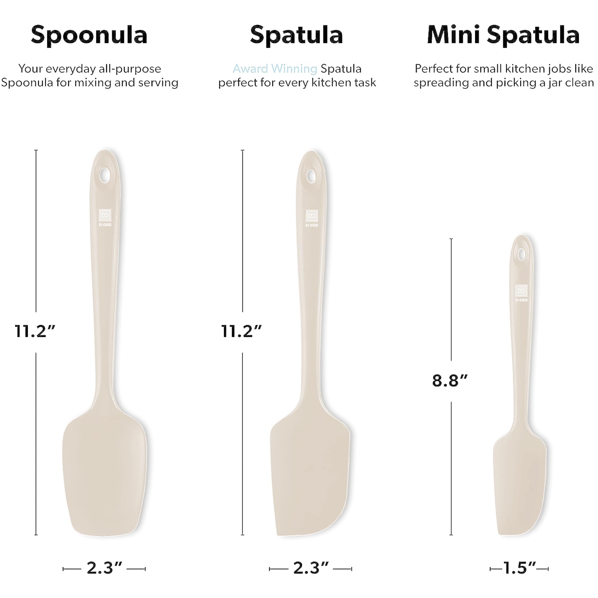DI ORO nonstick-safe spatulas protect cookware while flipping delicate eggs and vegetables.