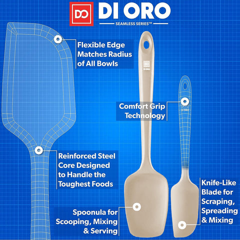 DI ORO silicone spatulas resist heat up to 600°F for browning and sautéing.