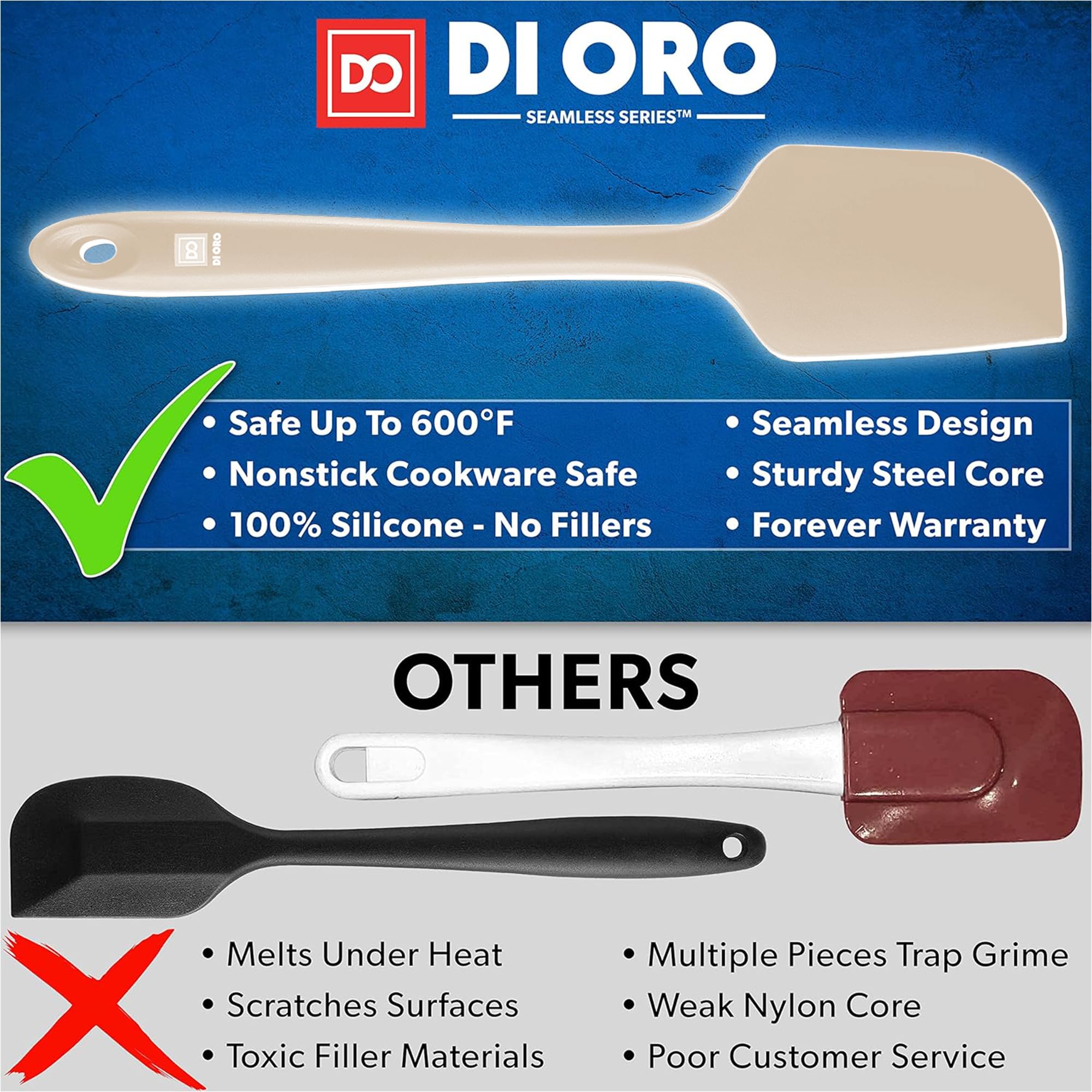 DI ORO three-piece spatulas in clay help mix and fold pastries without sticking.