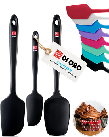 DI ORO silicone spatula set—seamless one-piece design for easy scraping and safe nonstick cooking.