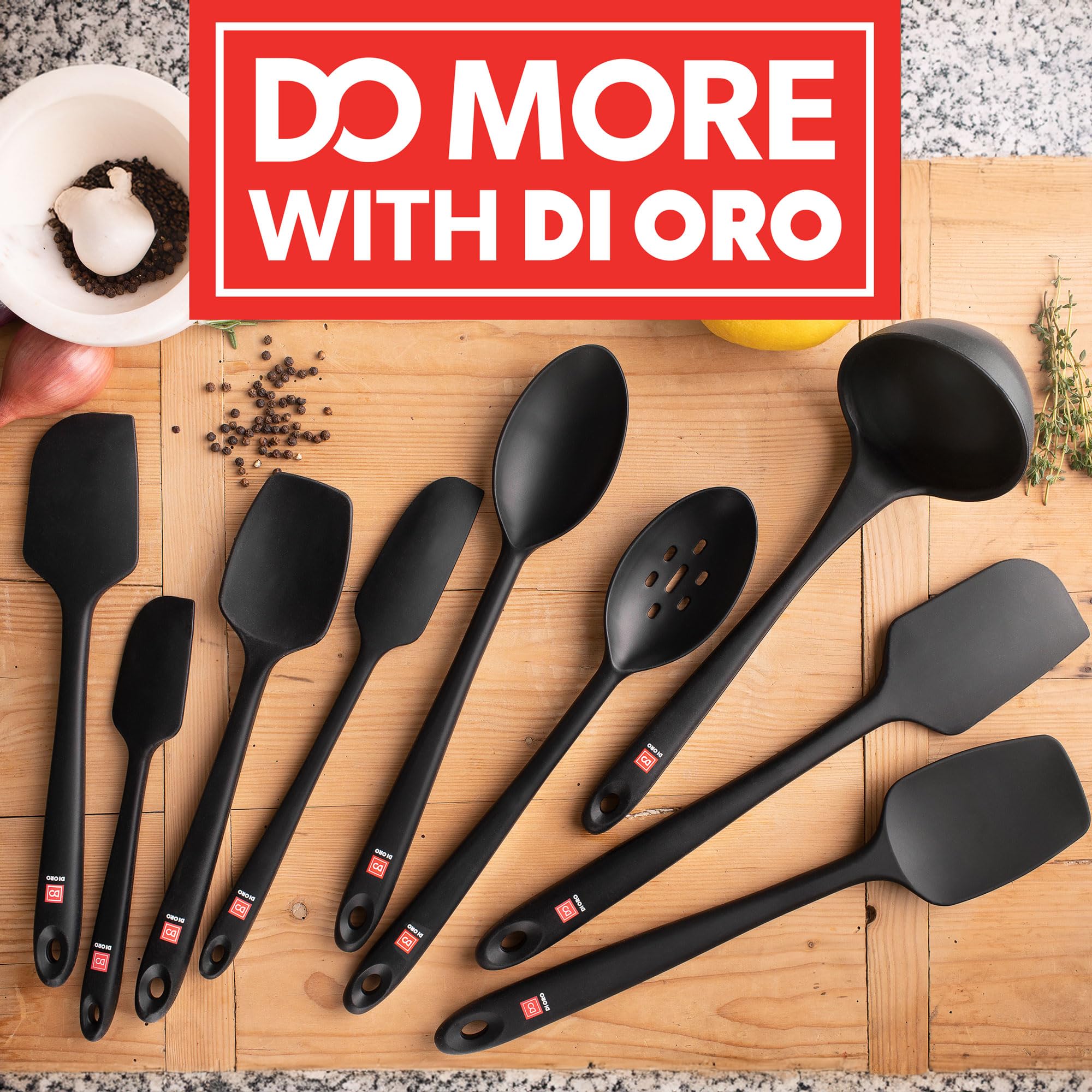 DI ORO spatula set is ideal for batters, sauces, and scrambling.