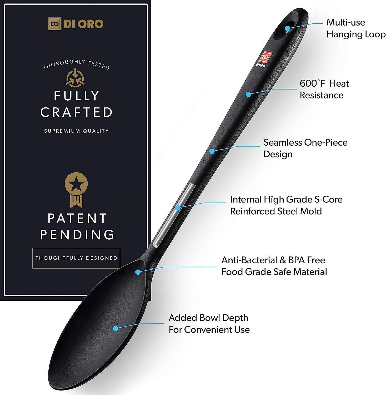 DI ORO solid spoon with ergonomic handle for comfortable stirring.