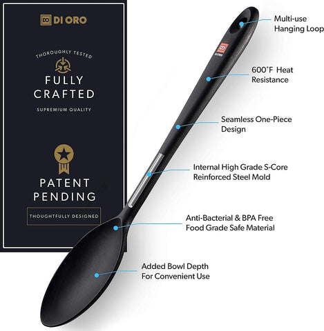 DI ORO solid spoon with ergonomic handle for comfortable stirring.