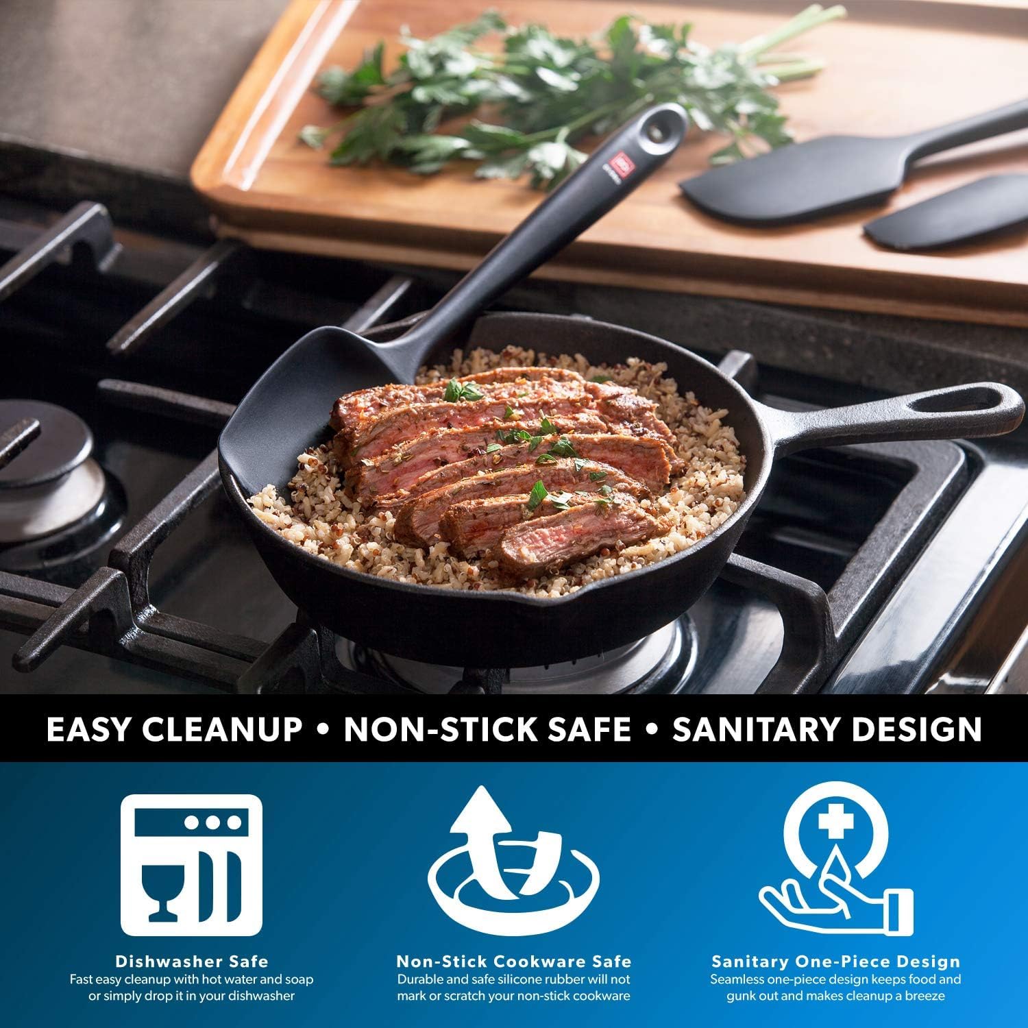 DI ORO BPA-free silicone Spoonula safe for nonstick cookware.