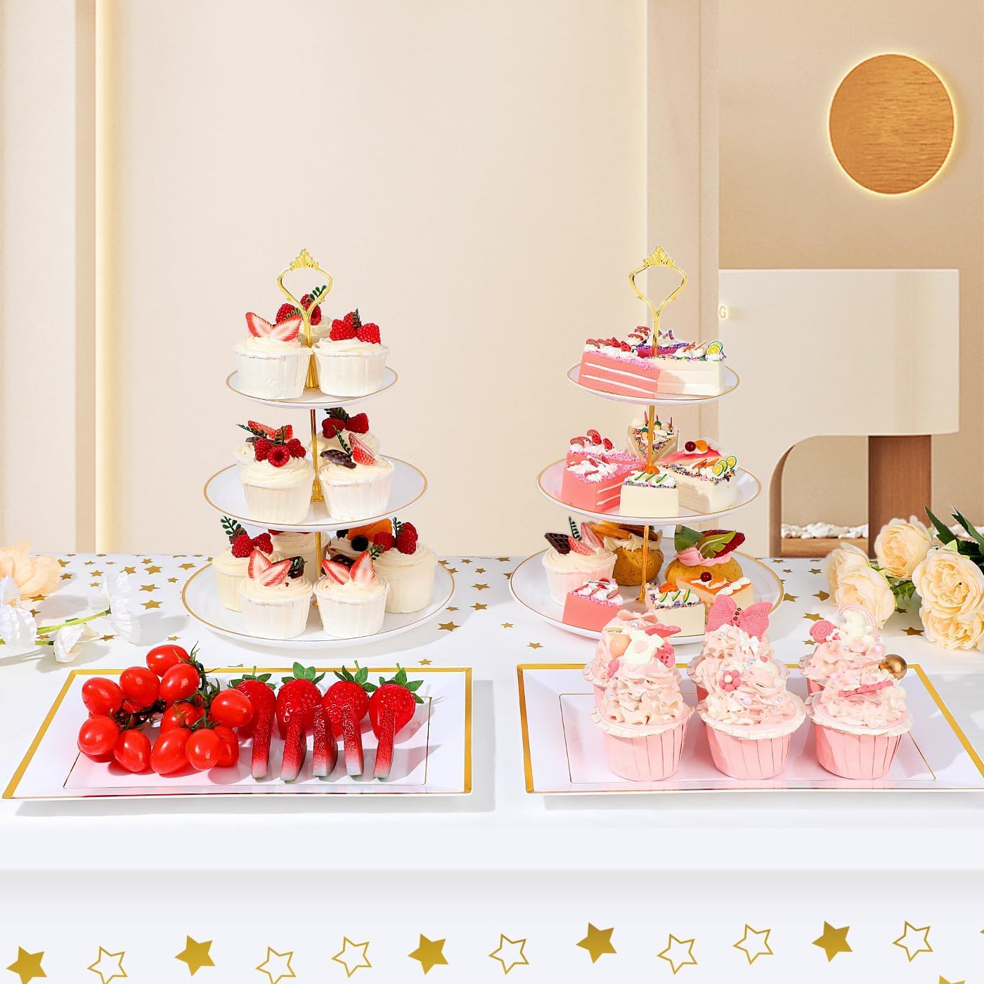 DI QIU REN 3-tier cake stand with gold rim elevates wedding dessert tables