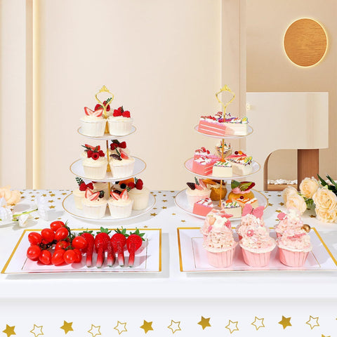 DI QIU REN 3-tier cake stand with gold rim elevates wedding dessert tables