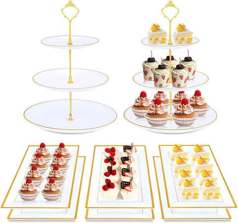 DI QIU REN 8pcs cake stand set with gold rim displaying cupcakes neatly for elegant events