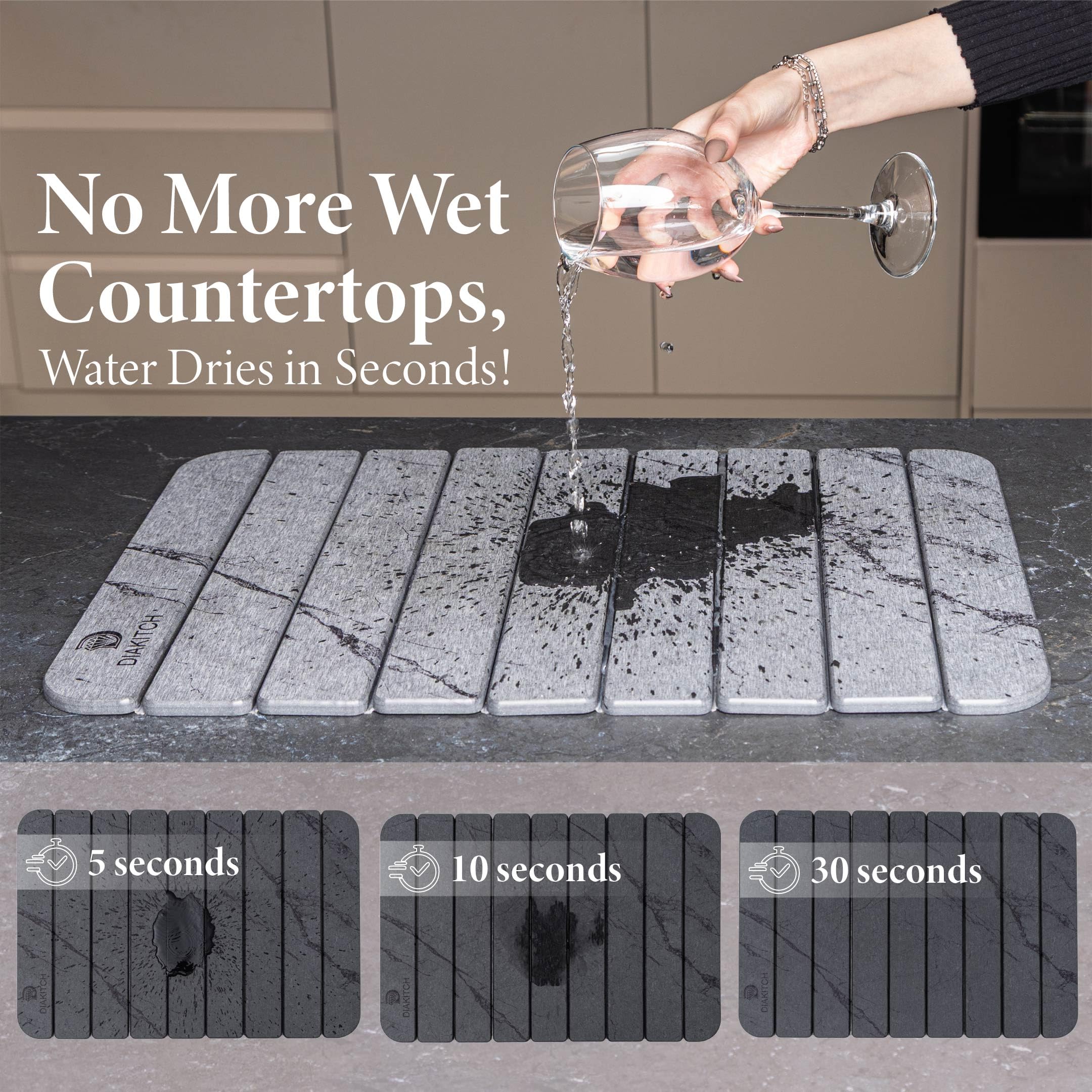 DIAKITCH mat includes non-slip pad for stable countertop use.