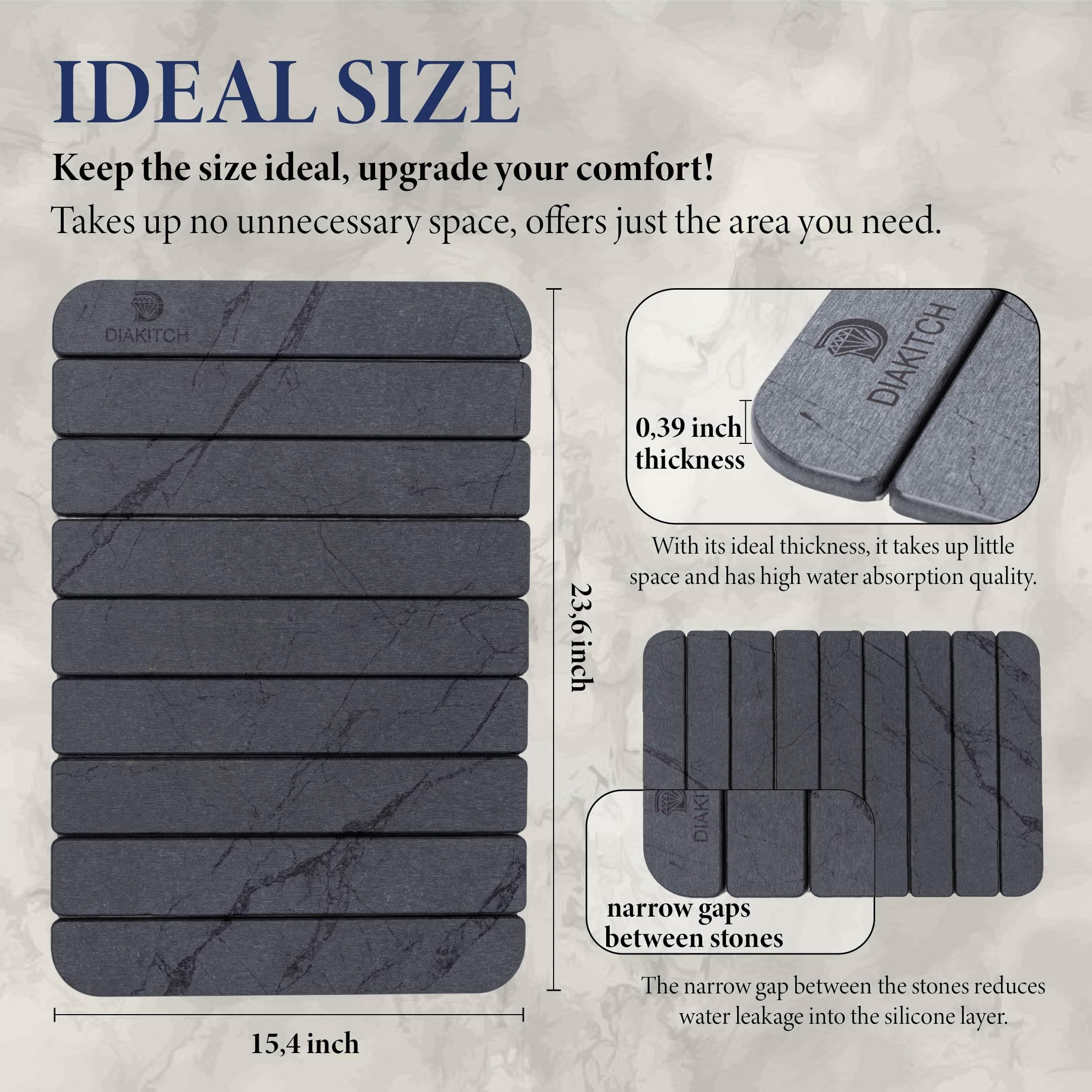 DIAKITCH stone drying mat on the counter for efficient drying tasks.