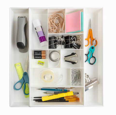 Dial Industries expandable junk drawer showing 13 compartments for small parts