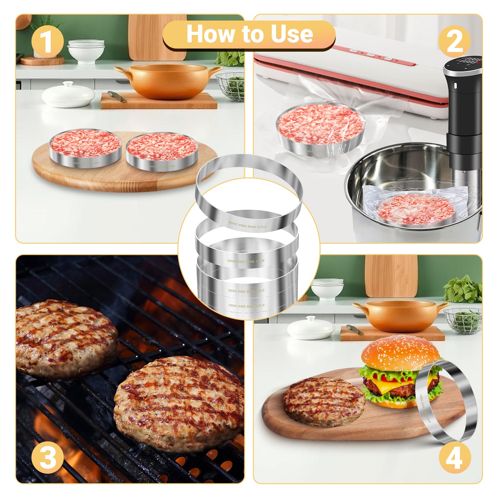 DiatomiteCo dishwasher-safe patty rings simplify cleanup after busy sous vide sessions