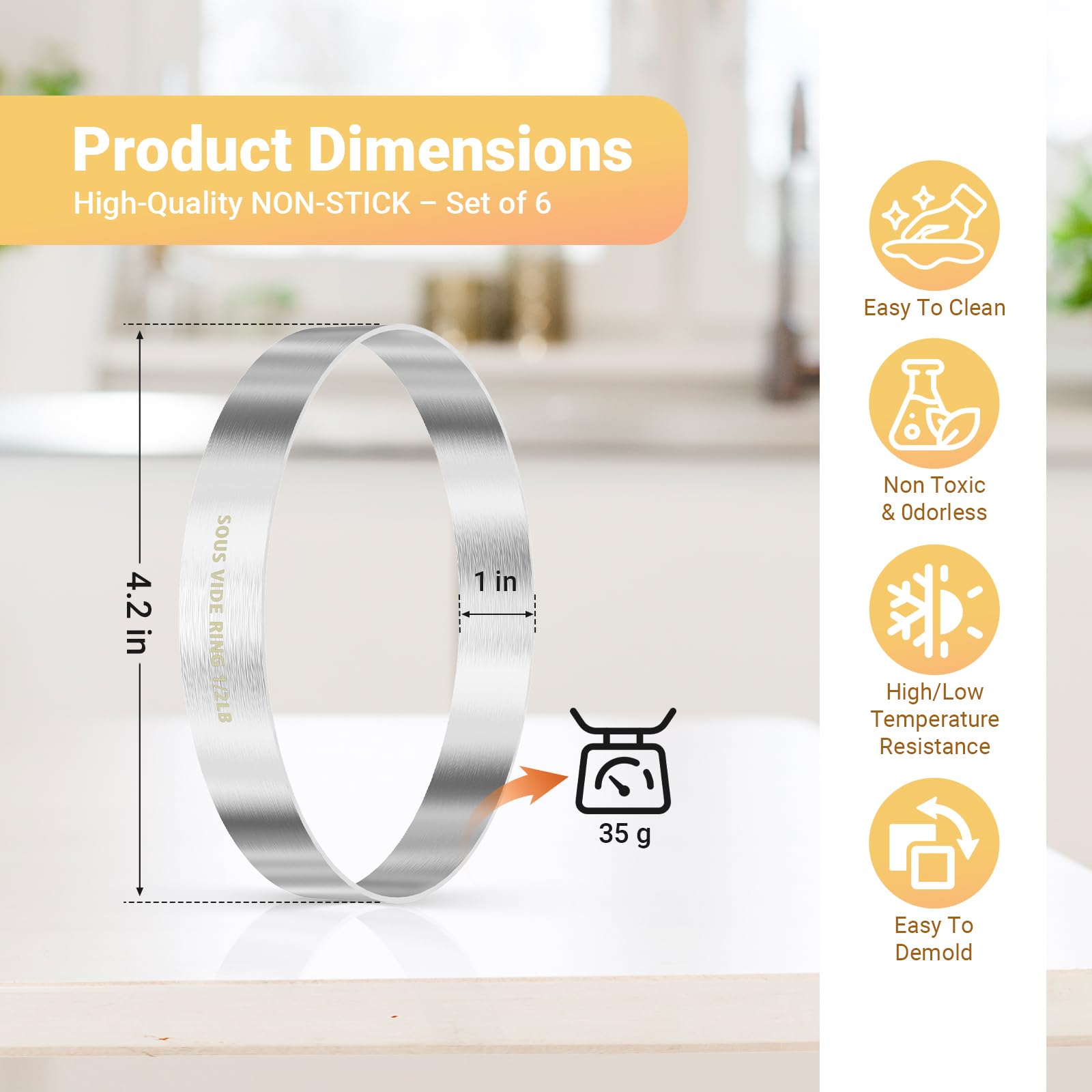 DiatomiteCo rings feature a 4.2-inch inner diameter and 1-inch height for uniform patties