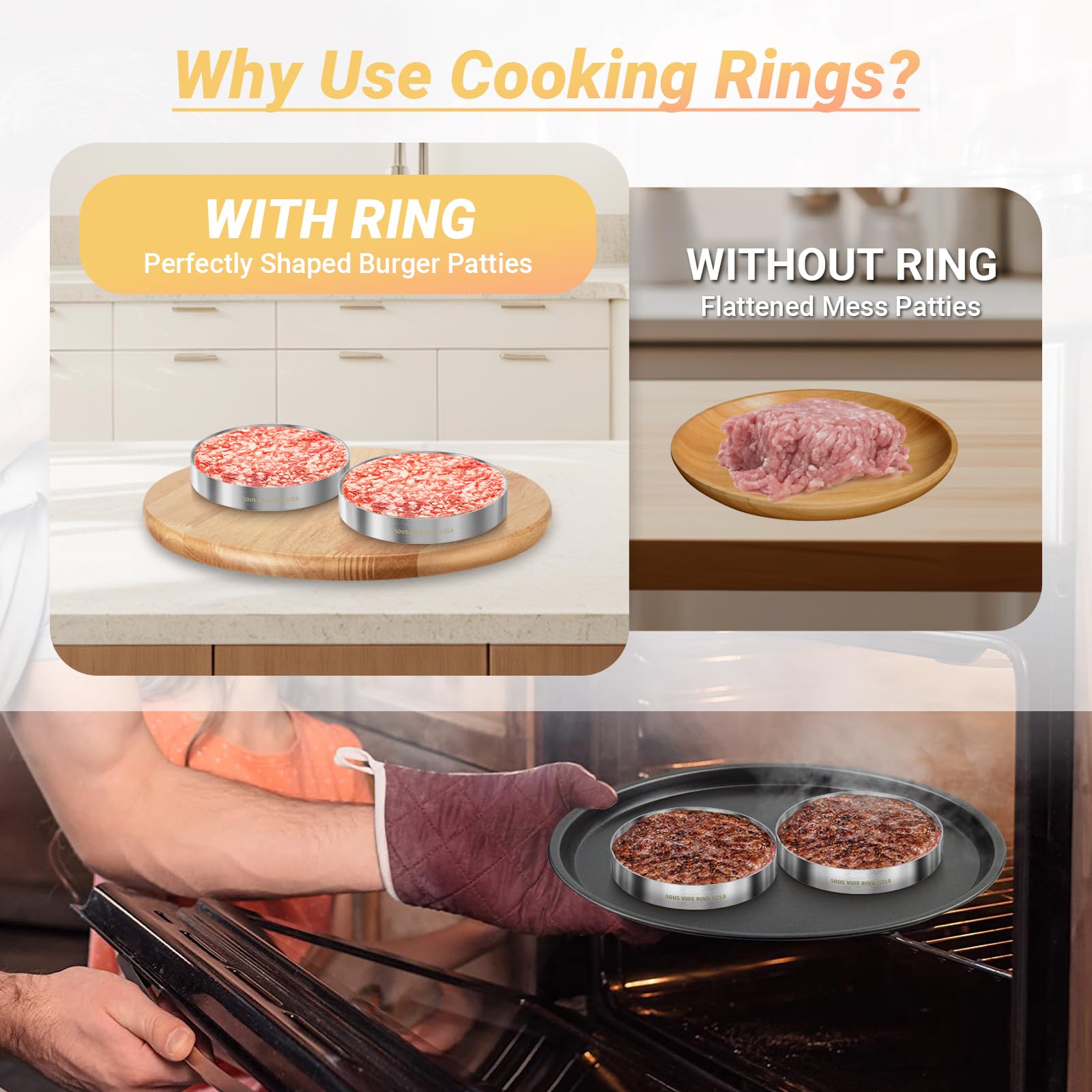 DiatomiteCo versatile rings are suitable for eggs, veggie burgers, crab cakes, pancakes, and more