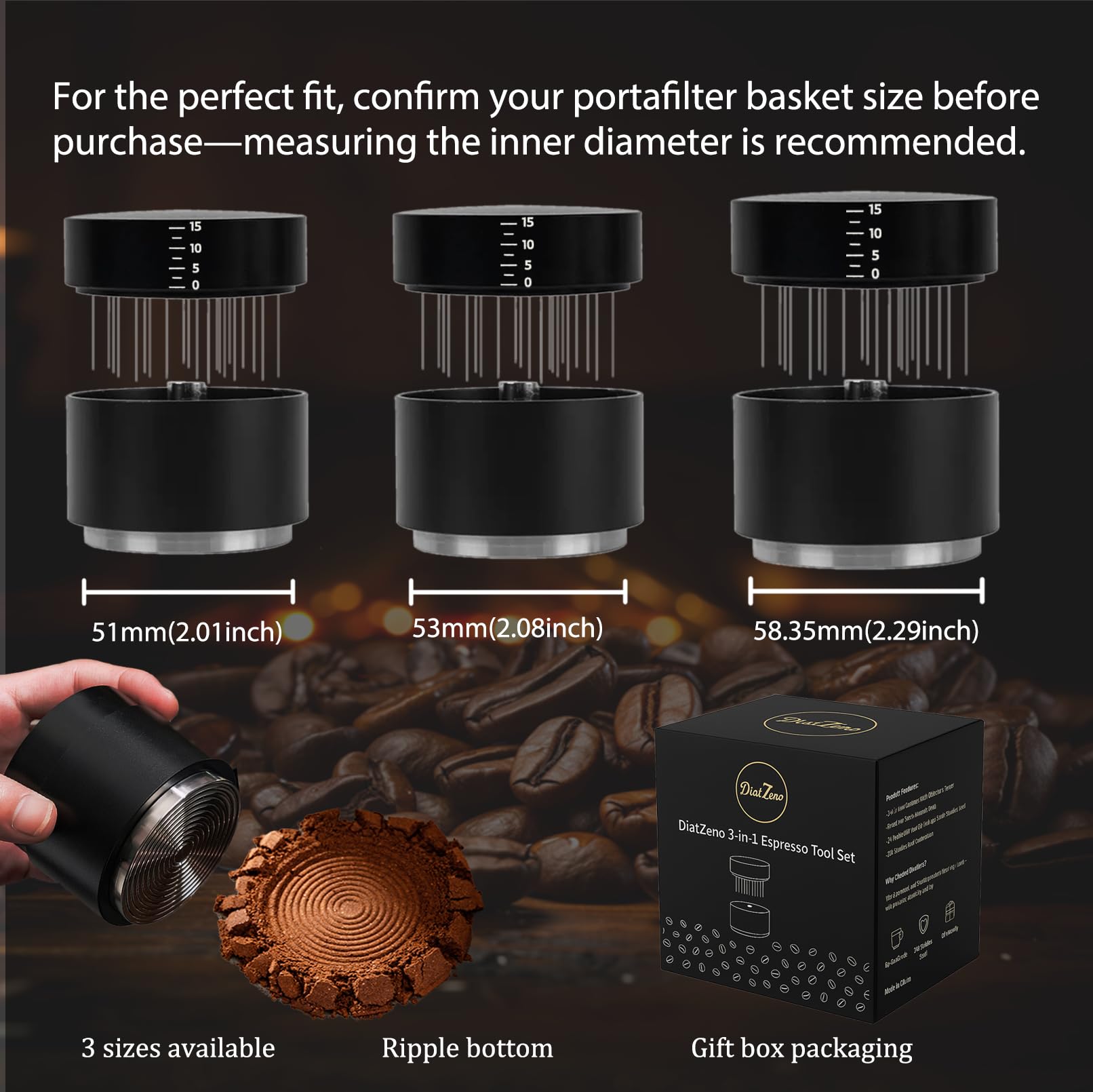 DiatZeno 53mm 3-in-1 coffee tool simplifies espresso prep