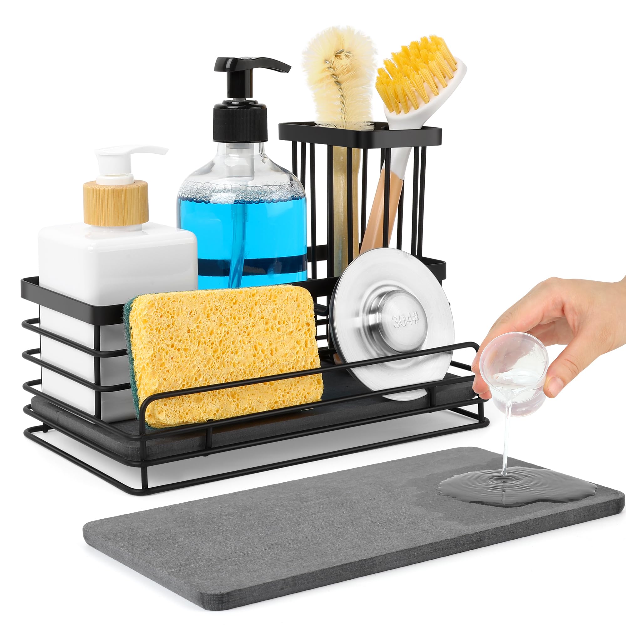 DiatZeno sponge holder with diatomite base absorbing water quickly for a drier sink