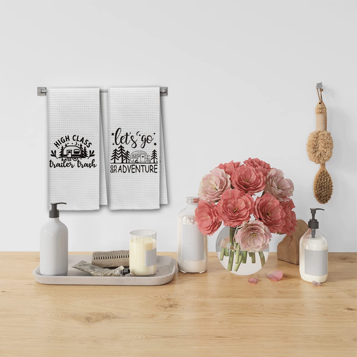 Dibor Happy Camper 16x24 waffle towels absorb spills quickly.