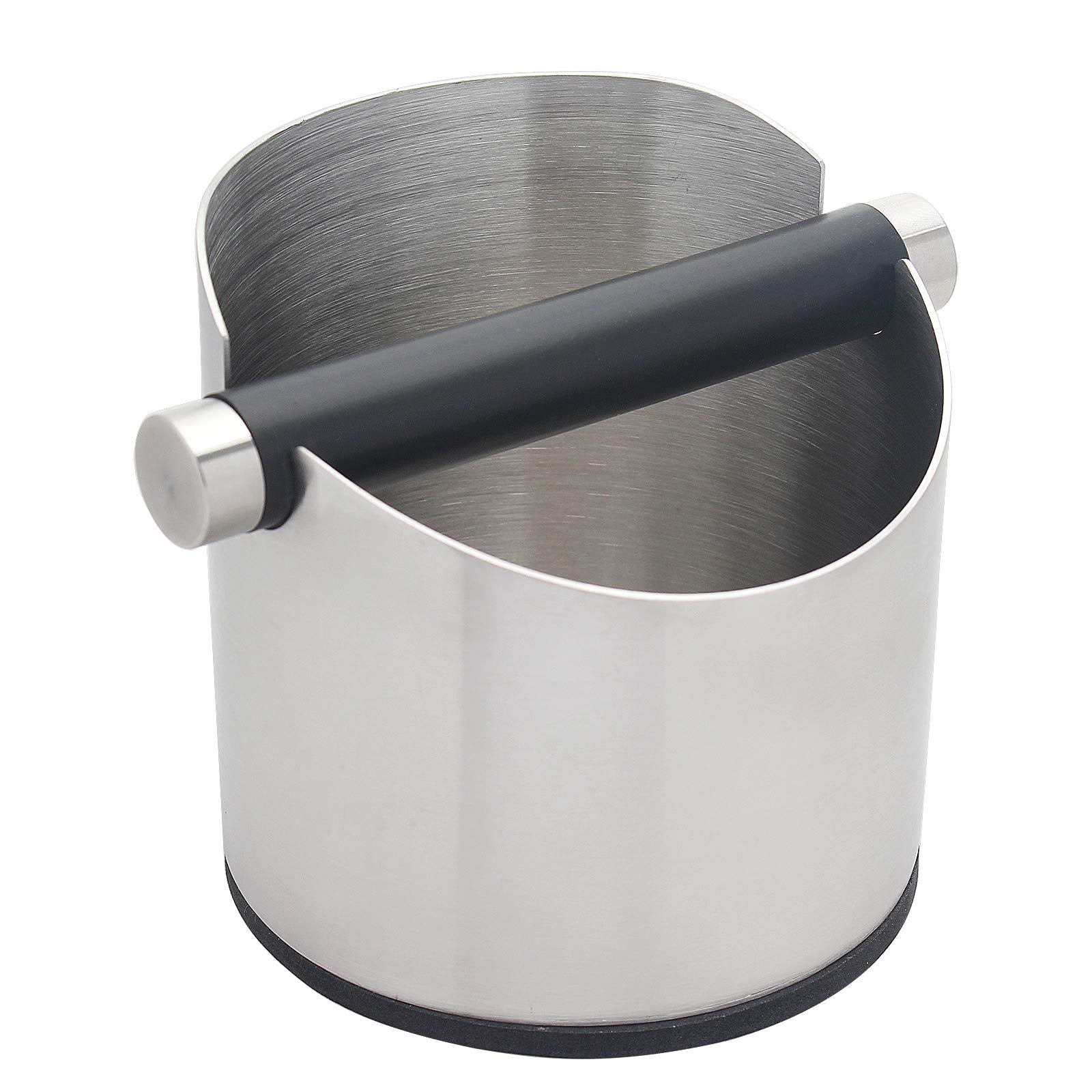 DIBTSA espresso knock box silver, top view shows durable stainless steel construction