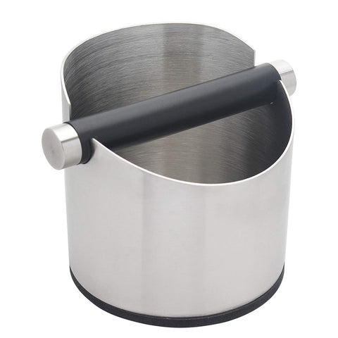 DIBTSA espresso knock box silver, top view shows durable stainless steel construction