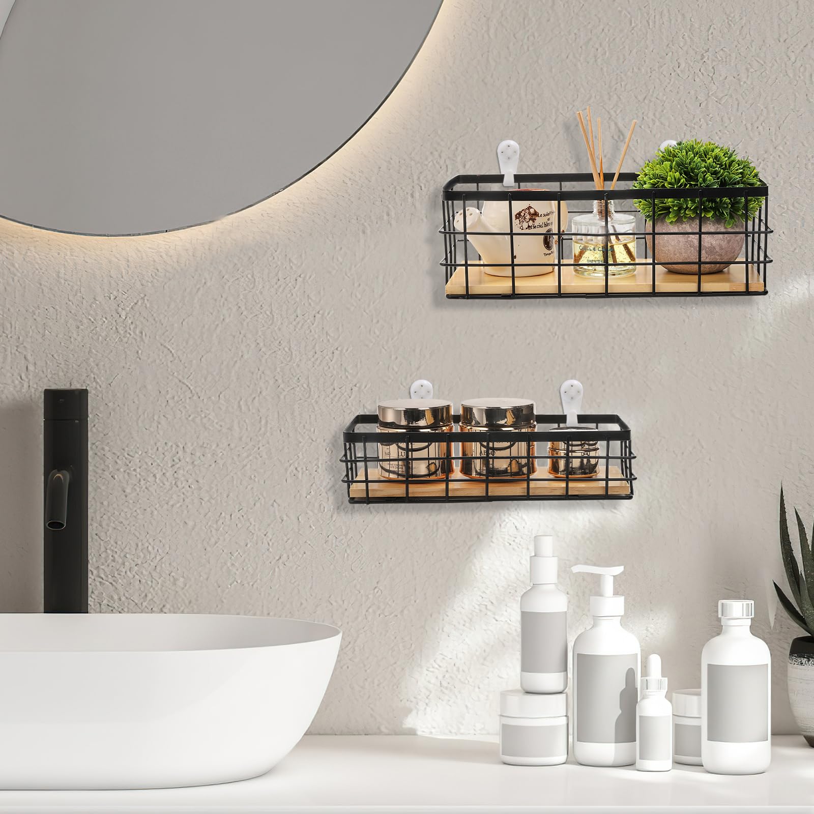 Dicunoy two-pack storage basket keeps clutter separated on shelves or counters.