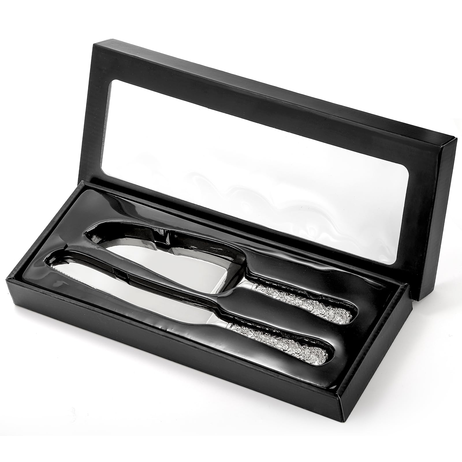 Dicunoy silver cake cutting set with mirror finish elevates table