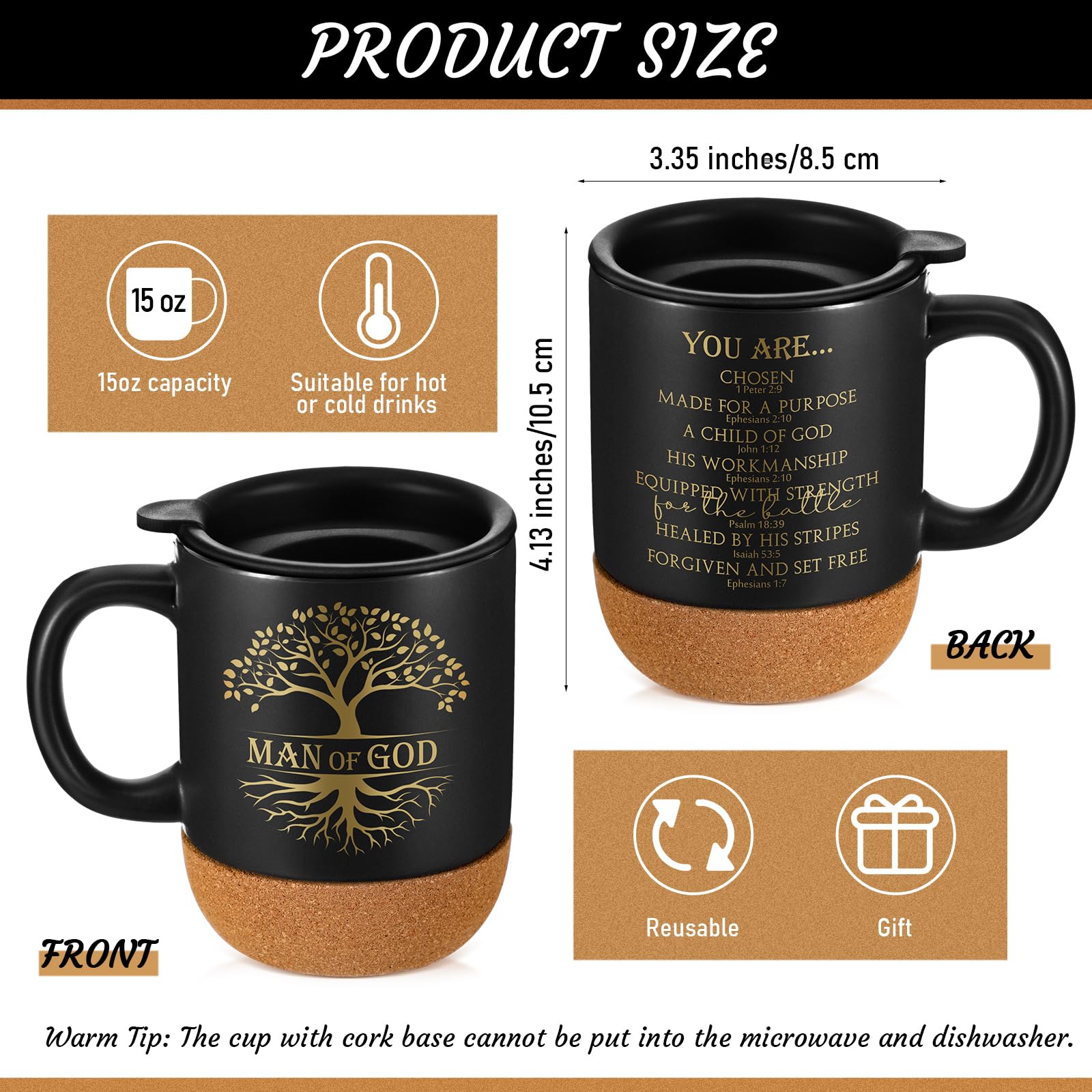Didaey 15oz ceramic Christian coffee mug in black design for daily use.