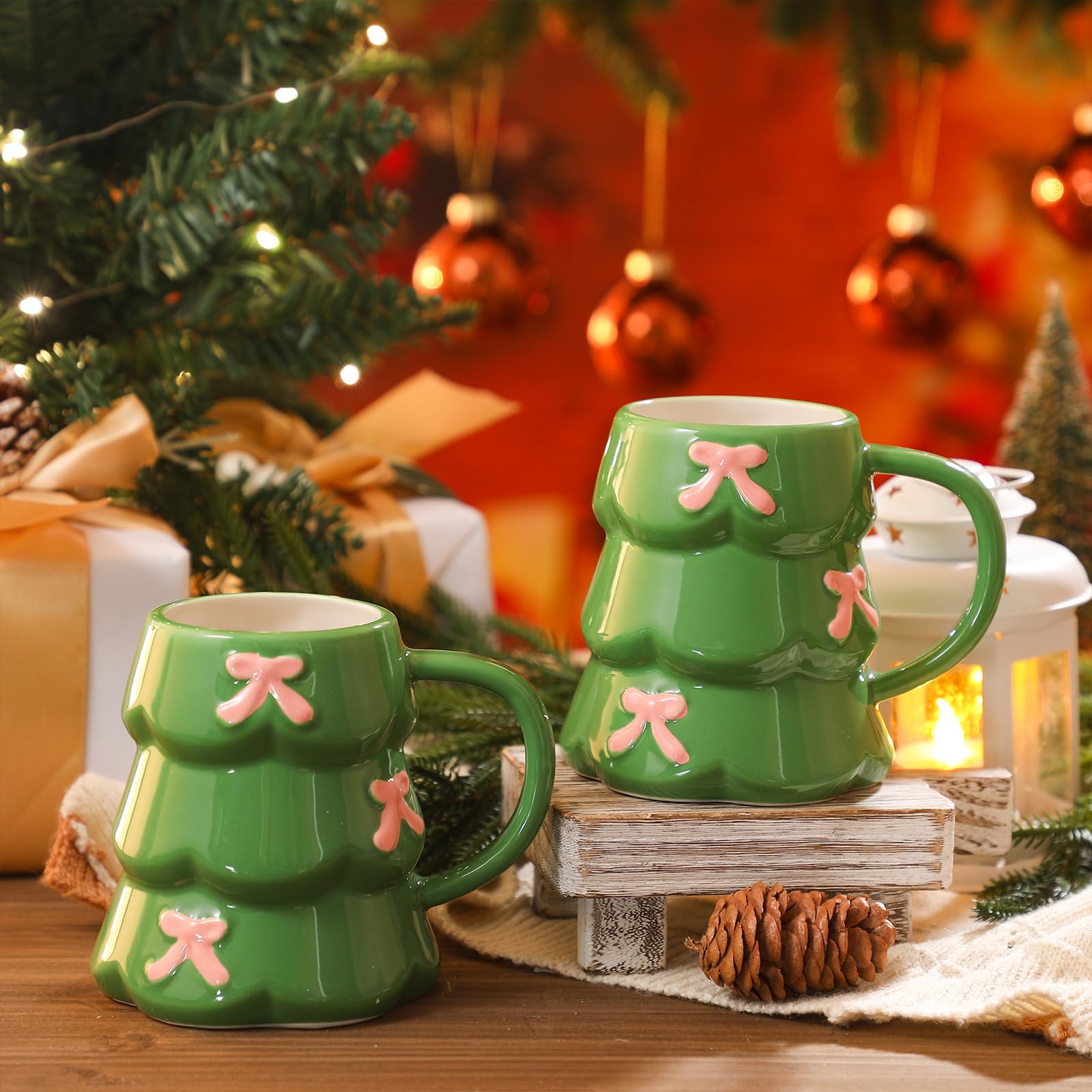 Side view of Didaey Christmas tree mug highlights comfortable handle.