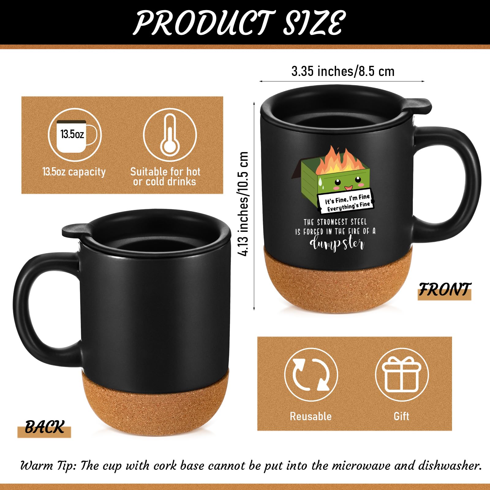 Didaey dumpster fire mug design 2, sturdy ceramic for hot coffee