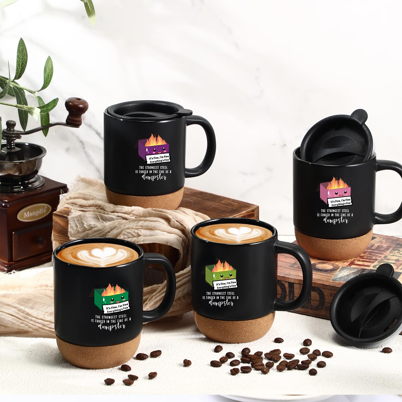Didaey dumpster fire mug design 4 with removable cork base