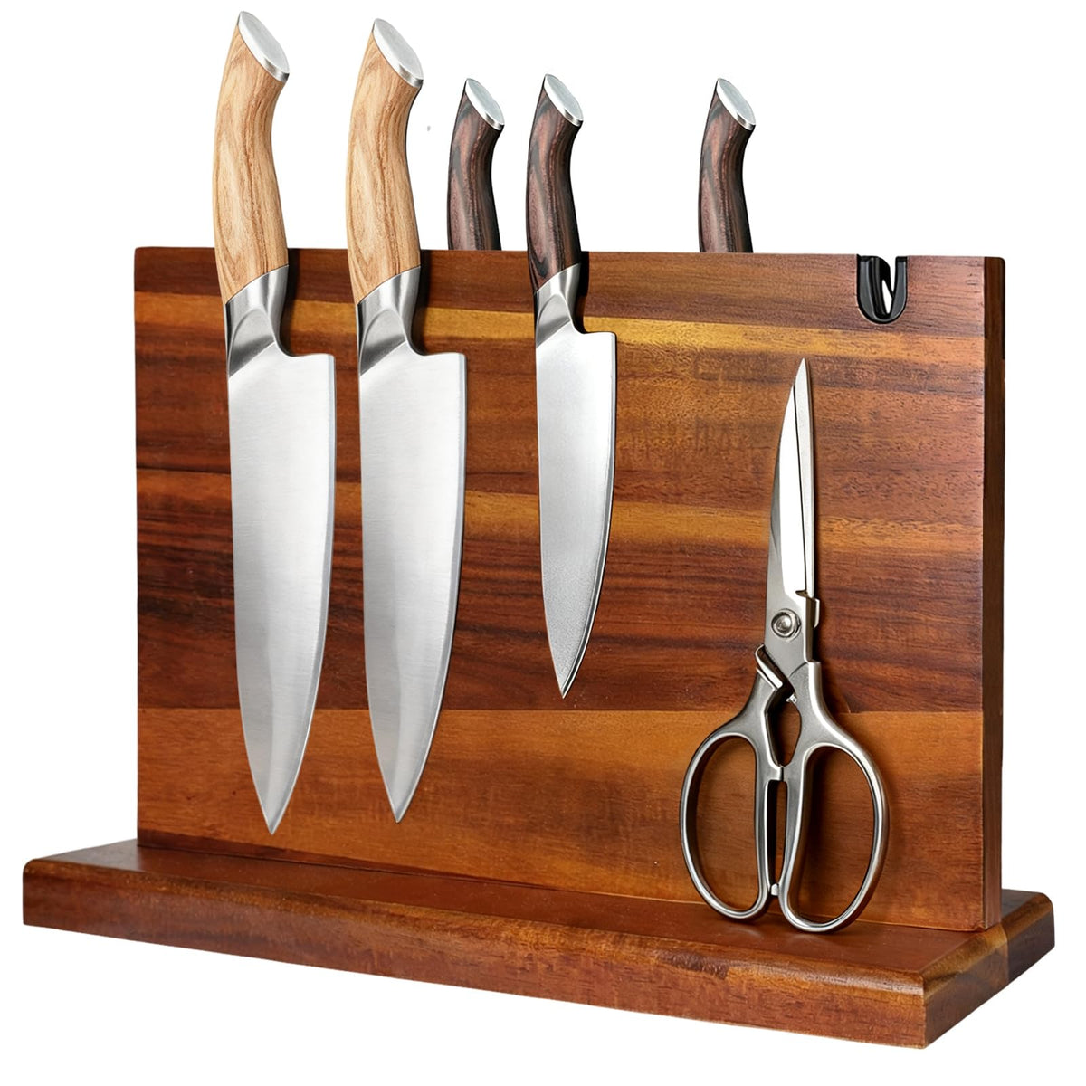 Didforu magnetic knife block in acacia wood displaying organized knives ready for use