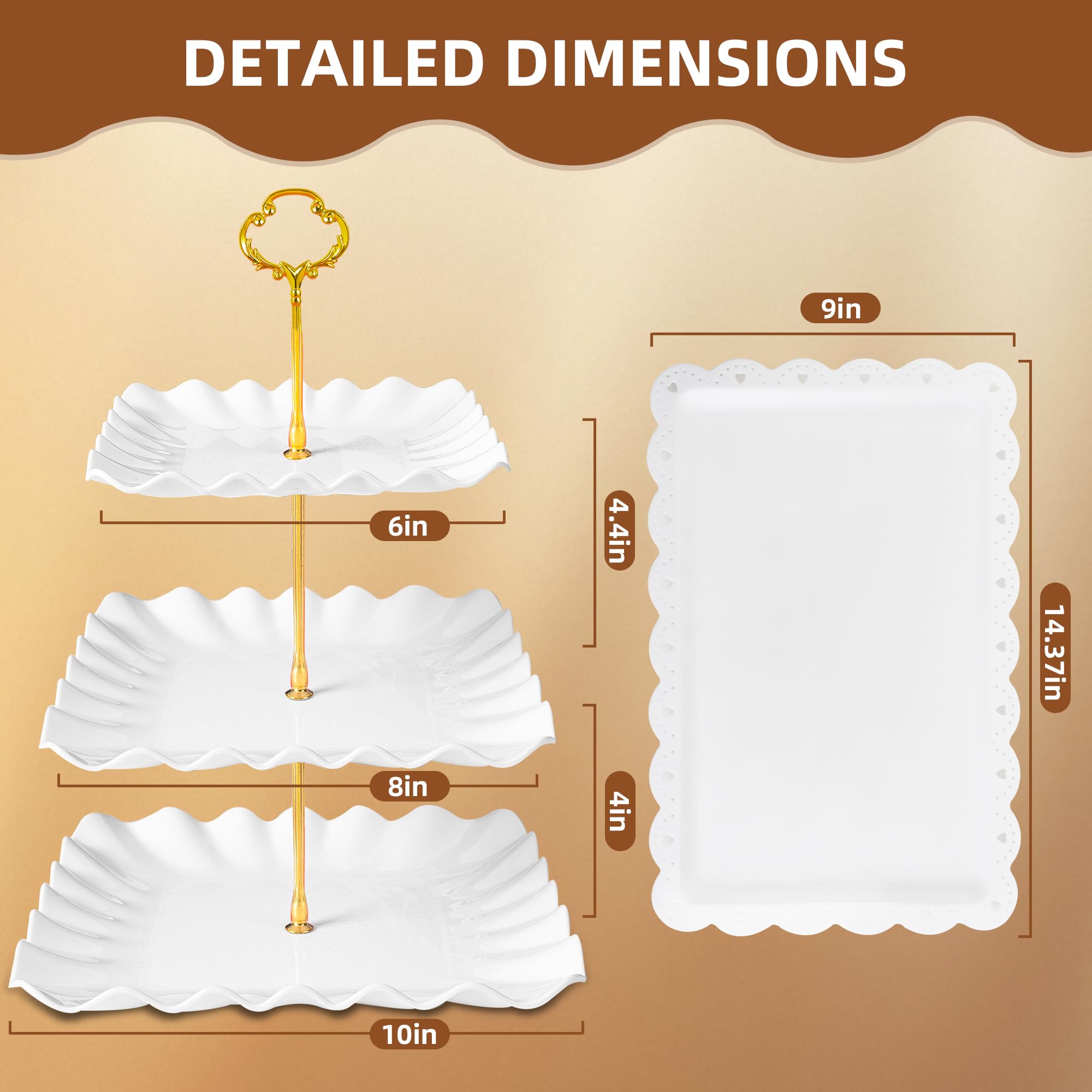 DIDROOM square three-tier cake stands showcase desserts with vertical appeal.