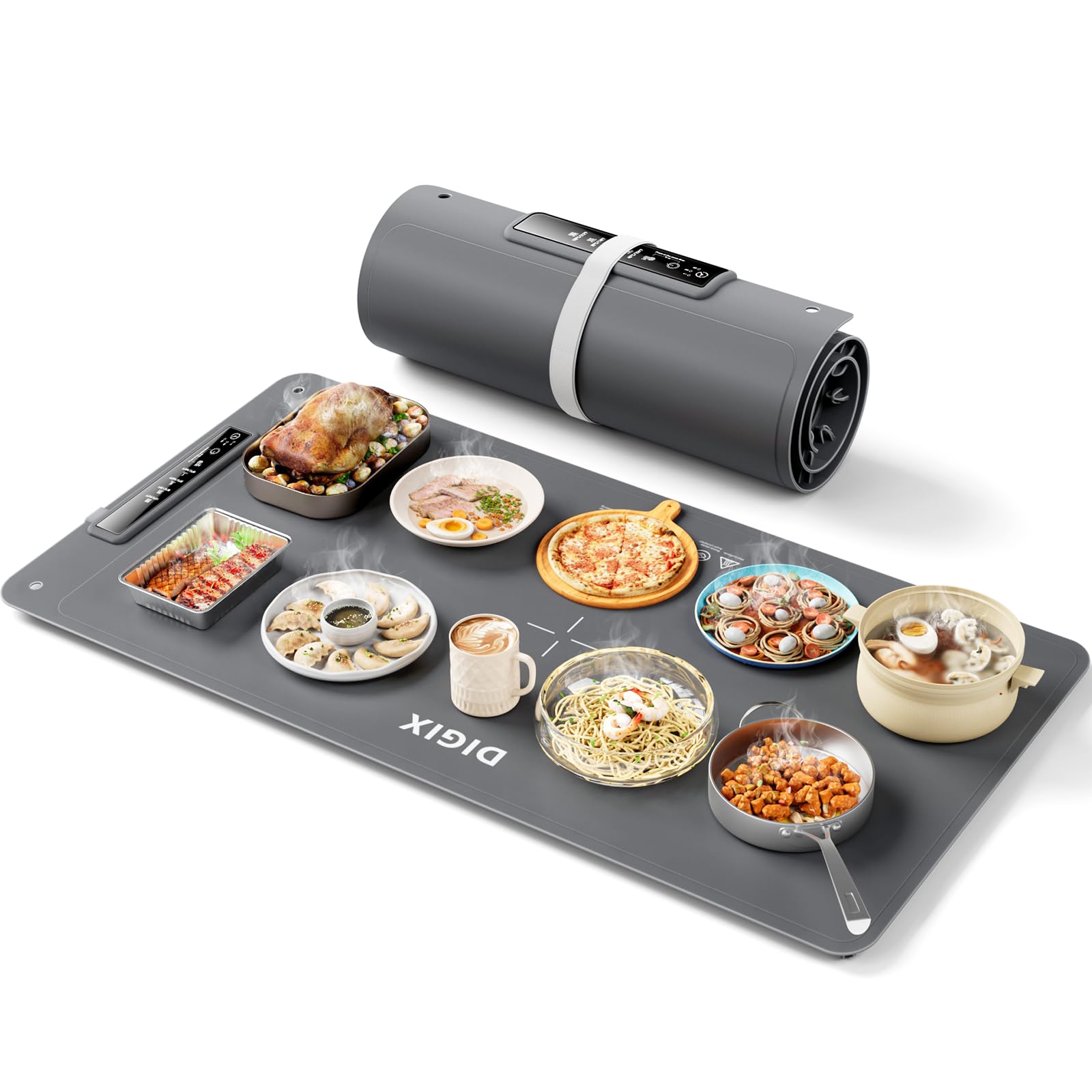 DIGIX XXL warming surface keeps party platters warm for guests.