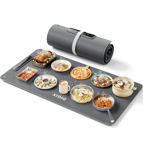 DIGIX XXL warming surface keeps party platters warm for guests.