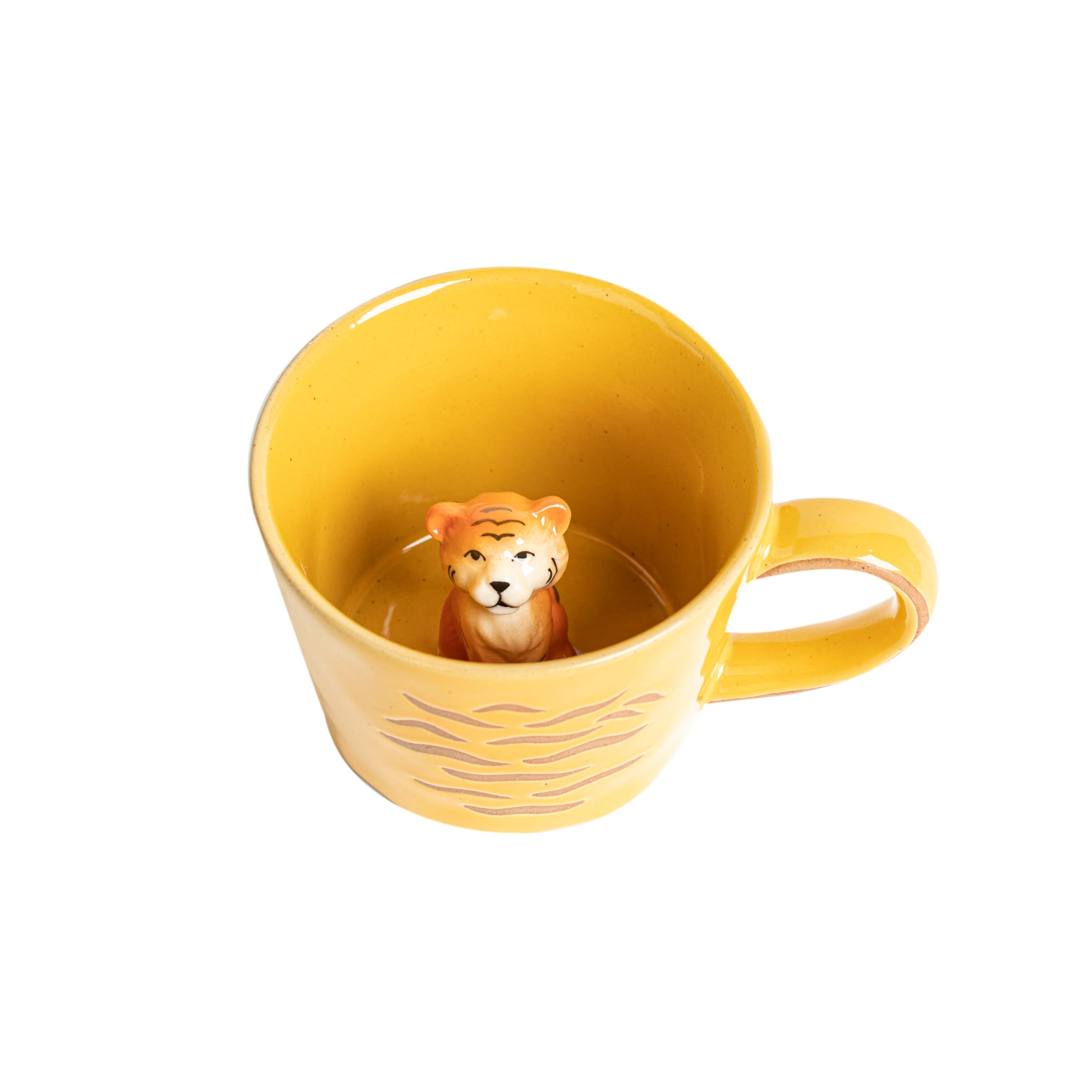DIHOclub Tiger Cup 3D inside mug with tiger peeking, perfect for uplifting coffee moments.