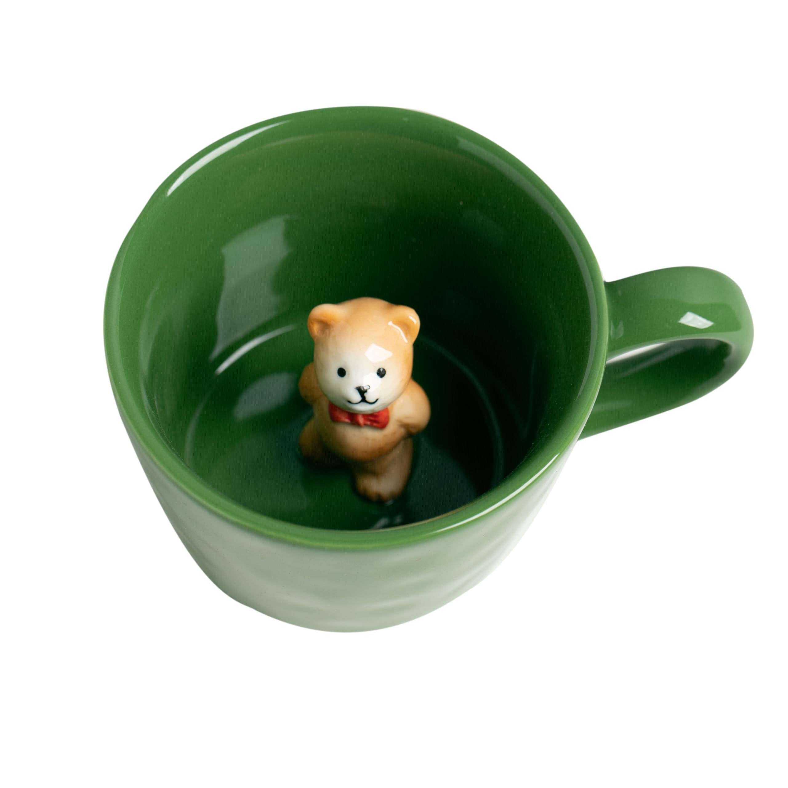 DIHOclub Bow Tie Bear inside mug reveals cute surprise for coffee moments.