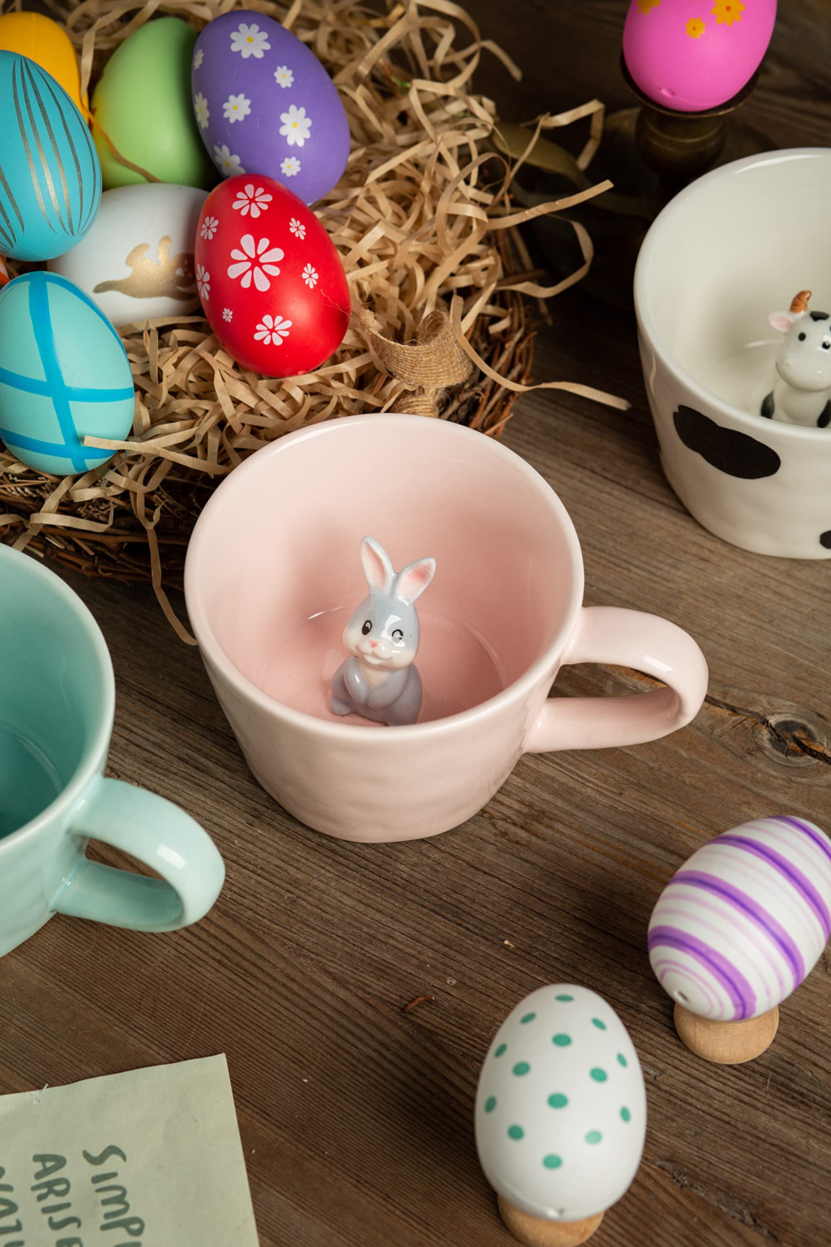DIHOclub Bunny Mug, hand-painted, cheerful smile for daily coffee.