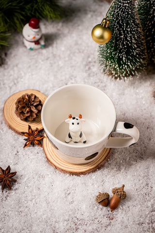 DIHOclub cow mug hand-painted 3D design adds playful charm to your coffee.