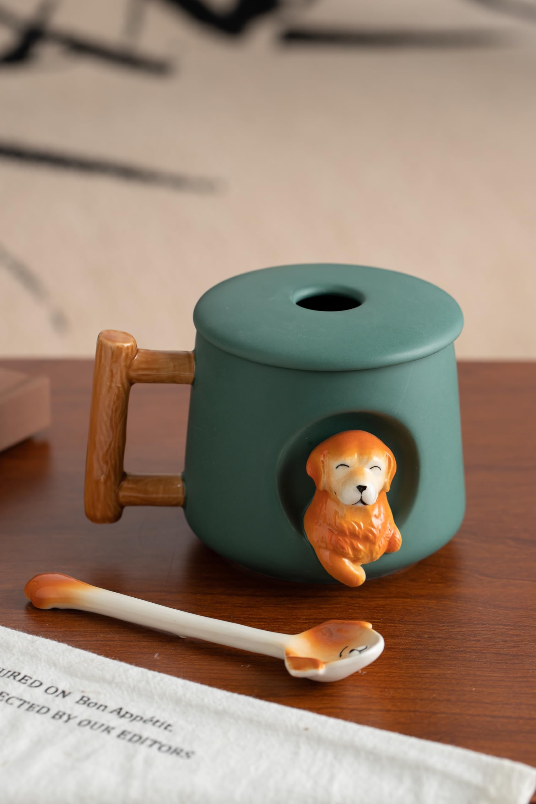 Mug with lid and spoon set offers practical keeps beverages warm at home or in the office