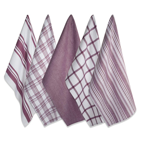 DII assorted woven dishtowels in wine color, 18x28, ideal for large dish drying.