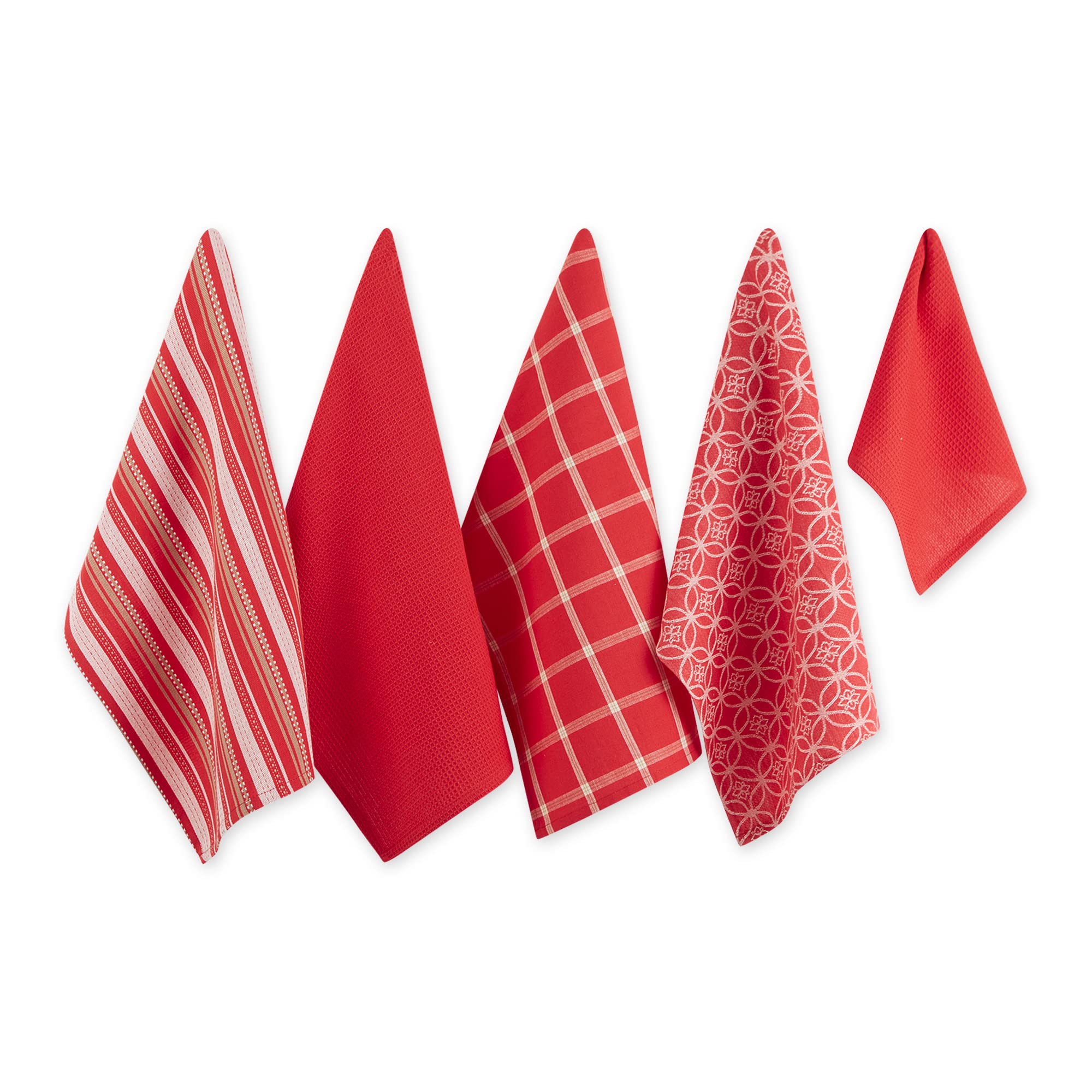 DII assorted woven dishtowels in red pattern for quick drying and absorbency