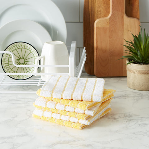 DII Basic Terry Windowpane Dishcloth in yellow is 100% cotton and machine washable