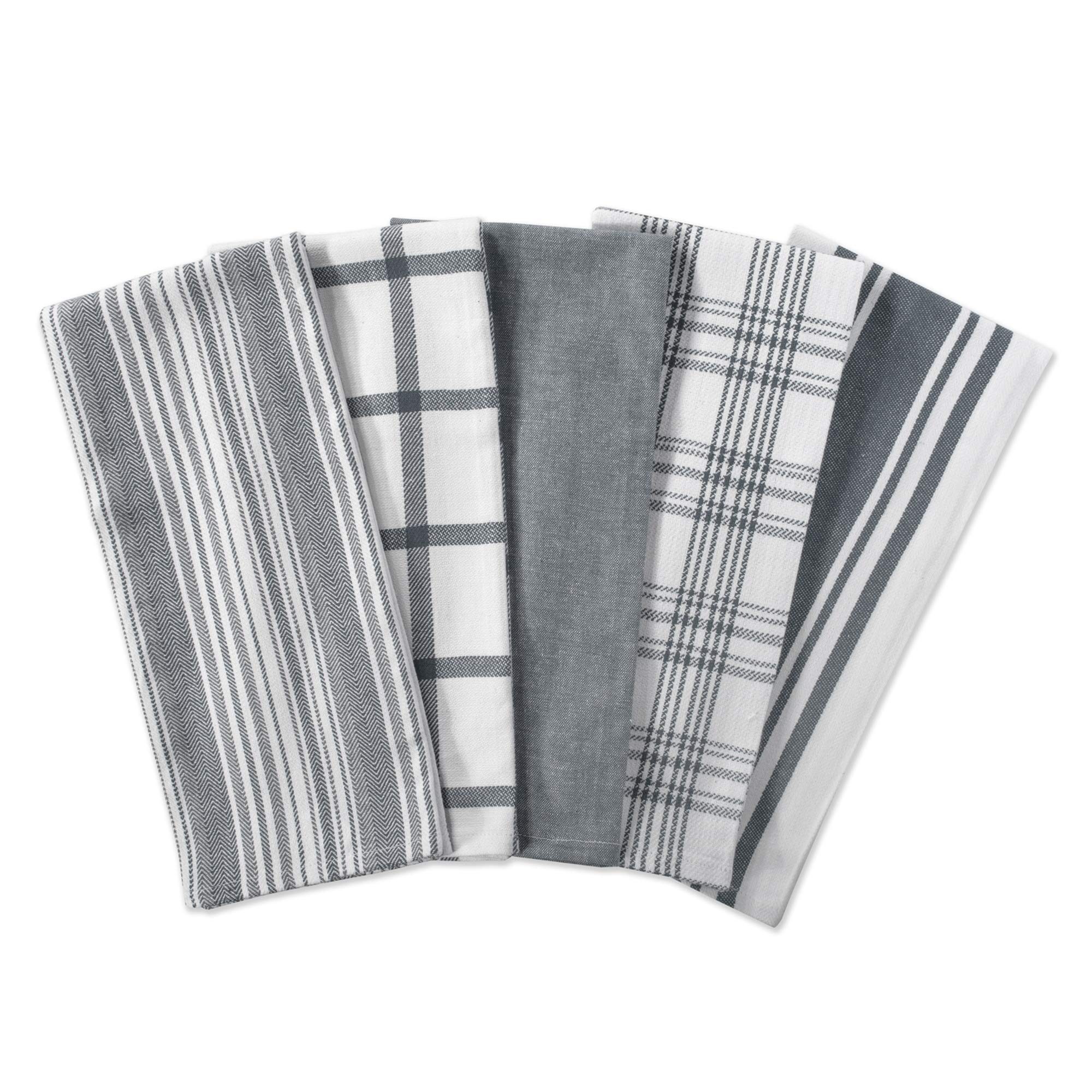 DII dish towels 18x28 with hanging loop gray for easy air drying.