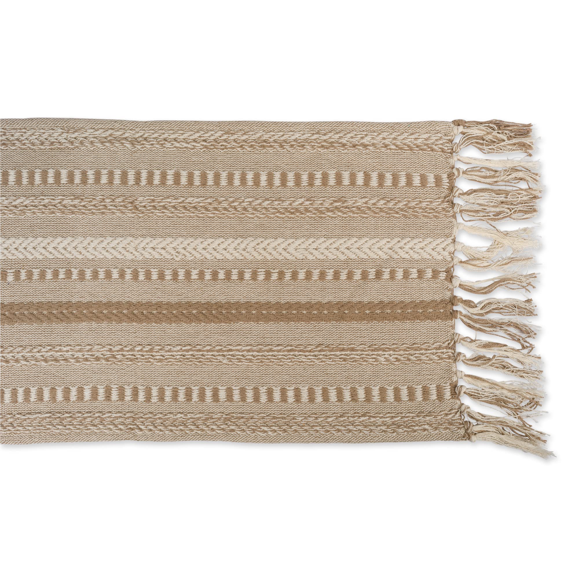 DII Farmhouse braided stripe table runner fringe detail highlights casual texture.