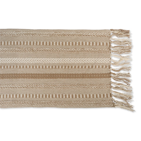 DII Farmhouse braided stripe table runner fringe detail highlights casual texture.