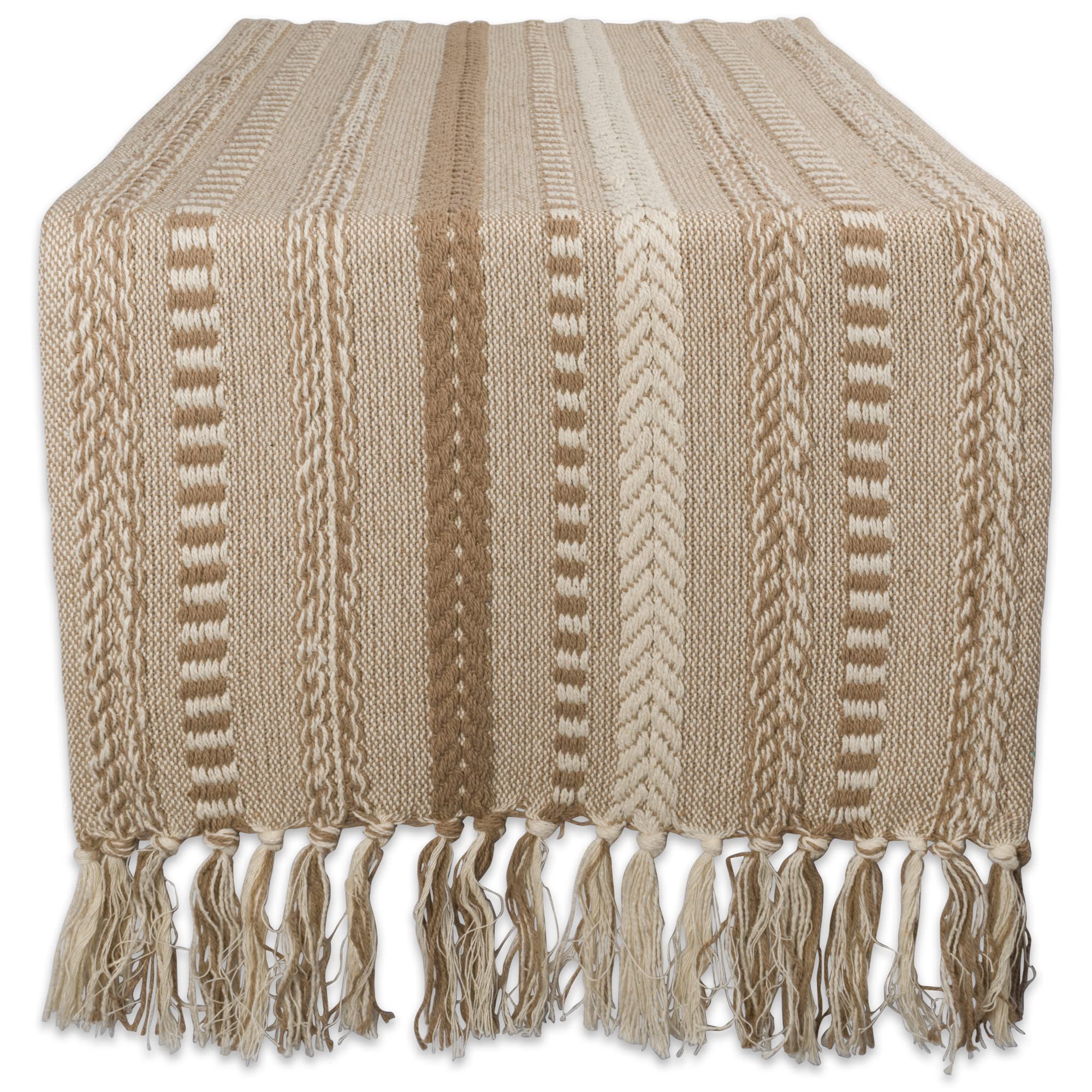 DII Farmhouse braided stripe table runner front view adds rustic elegance.