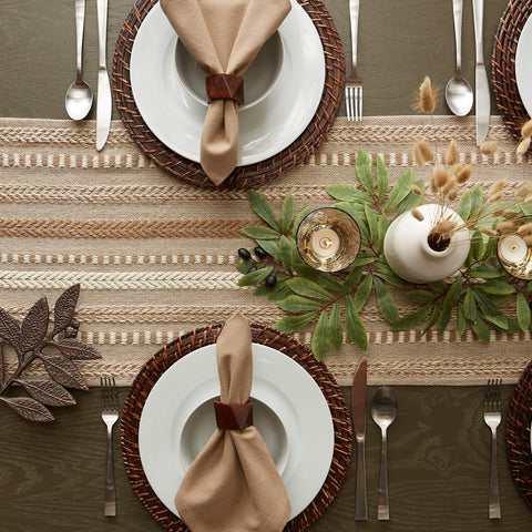 DII Farmhouse braided stripe table runner holiday table setting enhances ambience.
