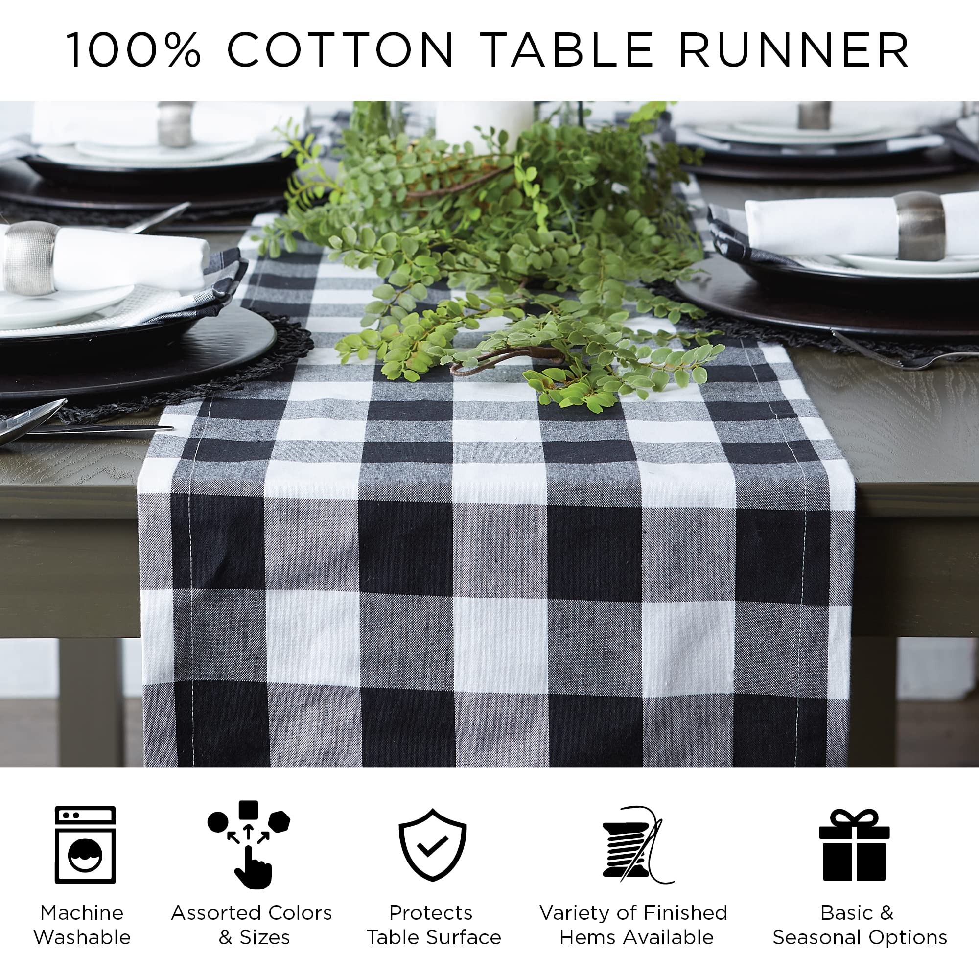 DII Farmhouse braided stripe table runner on dining table with cookware.