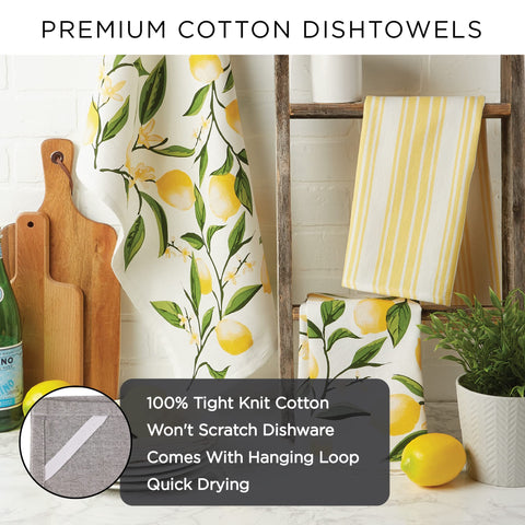DII festive design close-up on floral-pattern tea towels